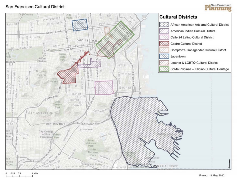Map of San Francisco's 8 Cultural Districts, 11 May 2020